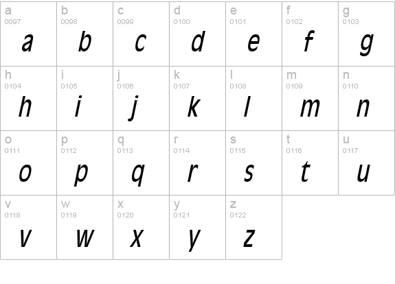 Antiqua 101 Thin Italic lowercase a-z preview