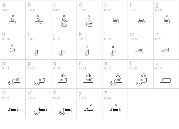 ArabicKufiOutlineSSK lowercase a-z preview
