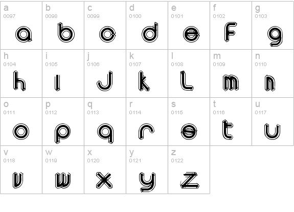area OUTLINEe lowercase a-z preview