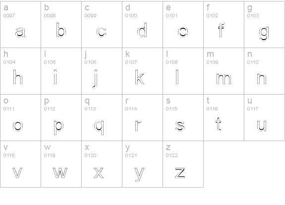 Arialic Hollow lowercase a-z preview
