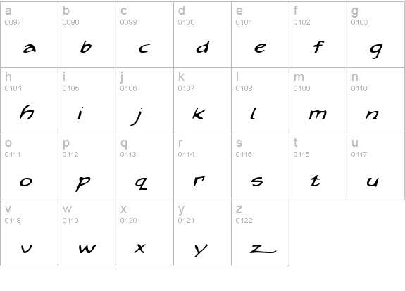 Arilon Expanded Italic lowercase a-z preview