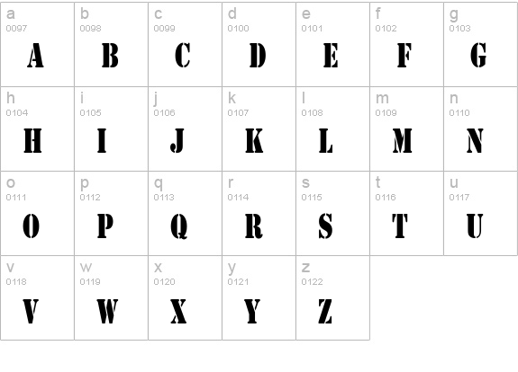 Army Condensed lowercase a-z preview