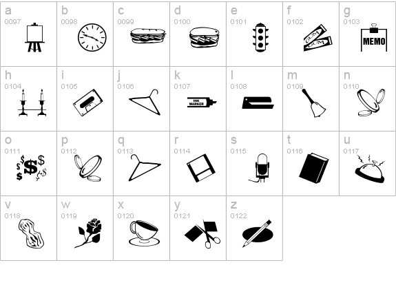 ArtsyParts Dingbats lowercase a-z preview