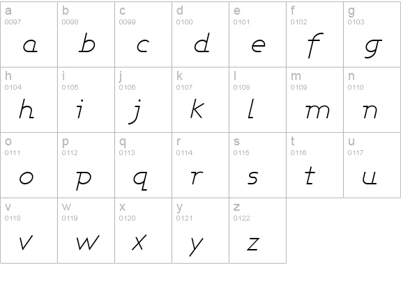 Ashby Light Italic lowercase a-z preview