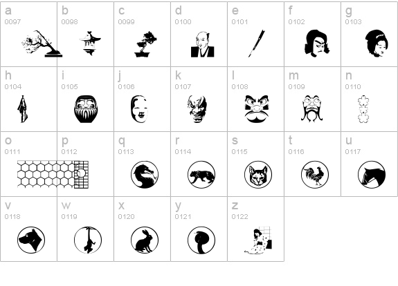 Asian Dings lowercase a-z preview