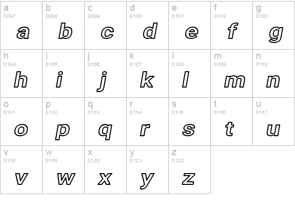 Asimov Extra Wide Outline Italic lowercase a-z preview