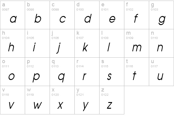 Atilla Condensed Italic lowercase a-z preview