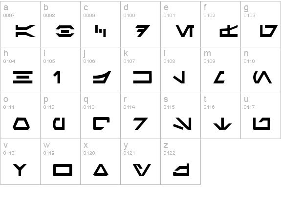 Aurabesh lowercase a-z preview