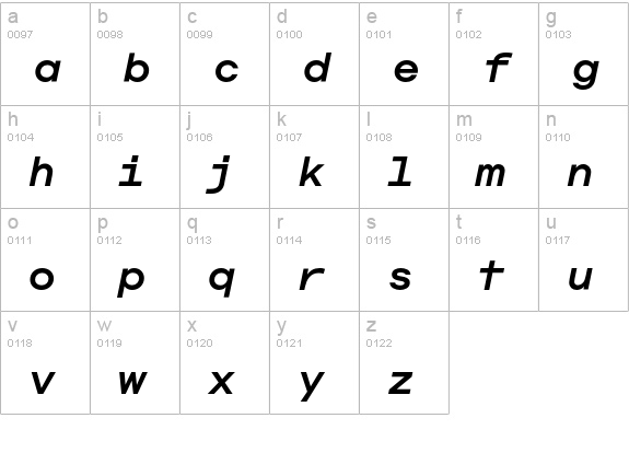 AvantGardeMonoEF-BoldIta lowercase a-z preview