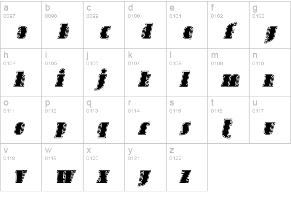 Avondale Inline Italic lowercase a-z preview