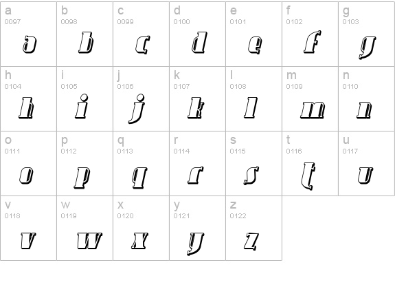 Avondale Shaded Italic lowercase a-z preview