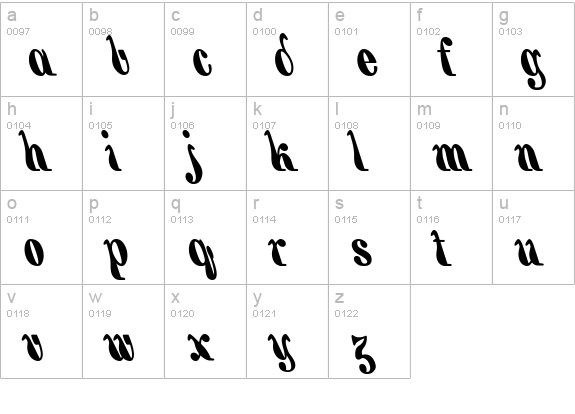 Backhand Brush lowercase a-z preview