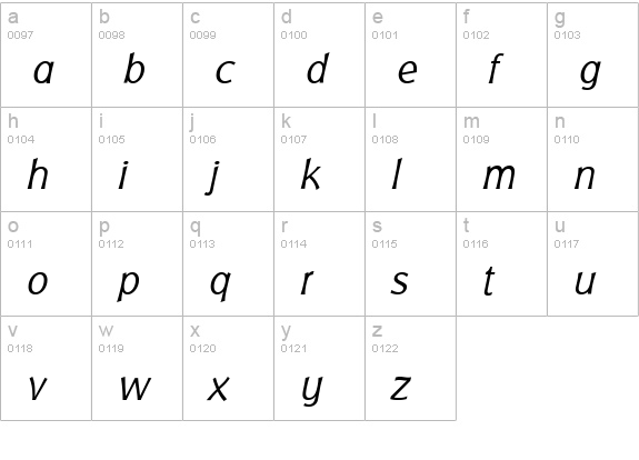 BadgerLightItalic lowercase a-z preview