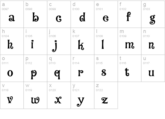 BaileywickCurlyJF lowercase a-z preview