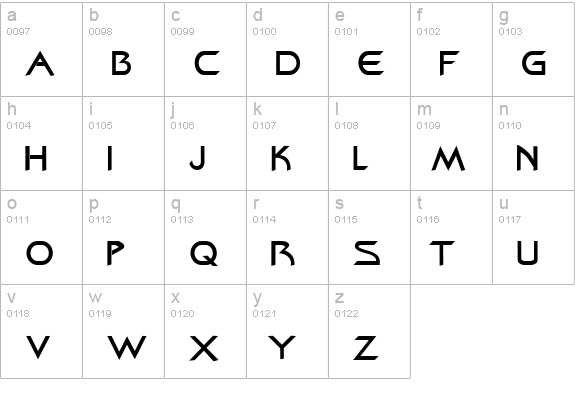 Bajoran Regular lowercase a-z preview