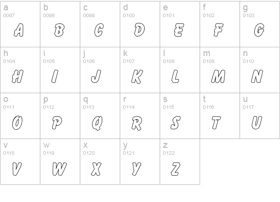 Balloon Outline P Extra Bold lowercase a-z preview