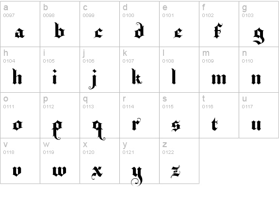 BaroqueTextJF lowercase a-z preview
