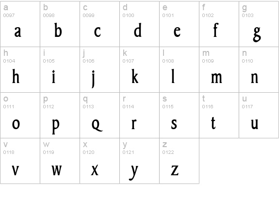 Barrett-Condensed Bold lowercase a-z preview