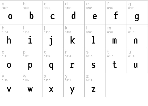 BaseMonoReg-Narrow lowercase a-z preview