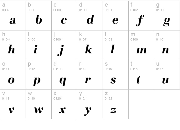 Basilia T Bold Italic lowercase a-z preview