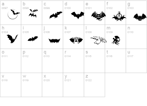 Bats-Symbols lowercase a-z preview
