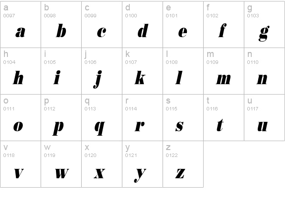 Beau Condensed Italic lowercase a-z preview