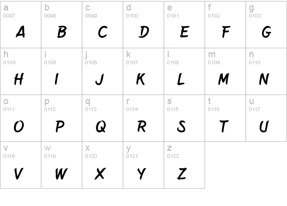 Belepotan Italic lowercase a-z preview