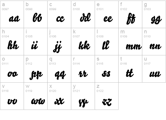 Bello Script Ligatures lowercase a-z preview