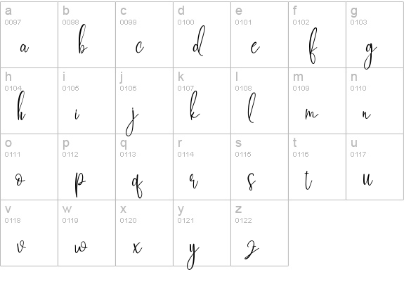 Bestie Signature lowercase a-z preview