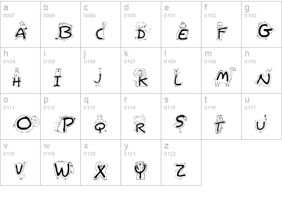 Bestioles lowercase a-z preview