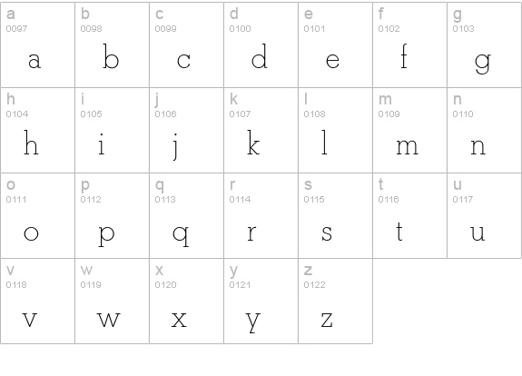 BetonEF-Light lowercase a-z preview