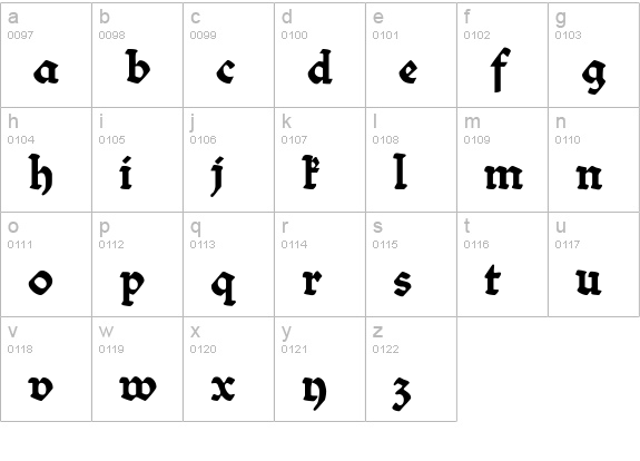 Bibelschrift lowercase a-z preview