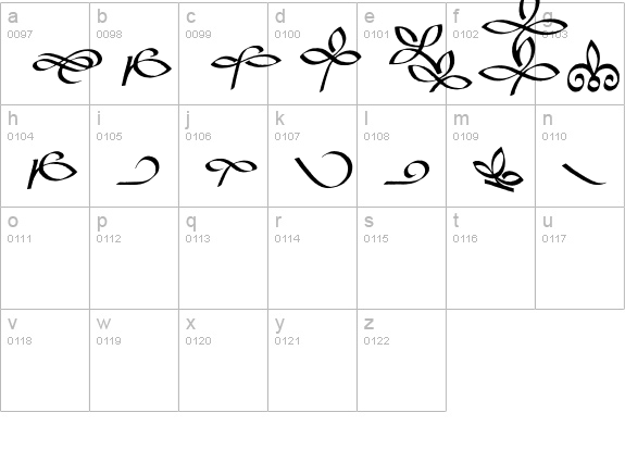BibleScriptEF-Flourishes lowercase a-z preview