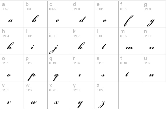 Bickham Script Pro Bold lowercase a-z preview