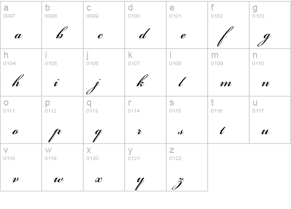 Bickham Script Std Semibold lowercase a-z preview
