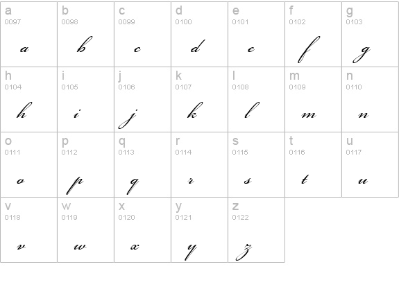 Bickham Script Three lowercase a-z preview