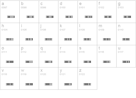 Binary 01s BRK lowercase a-z preview