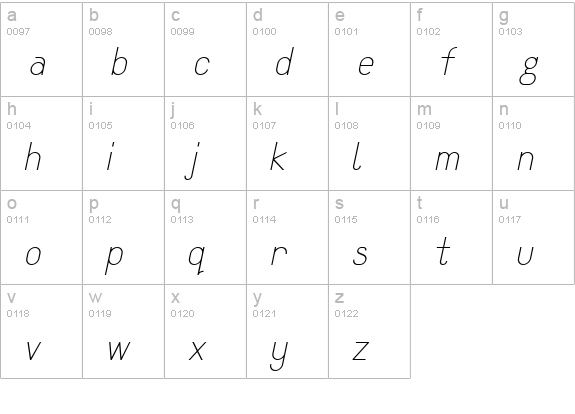 Bino Light Italic lowercase a-z preview