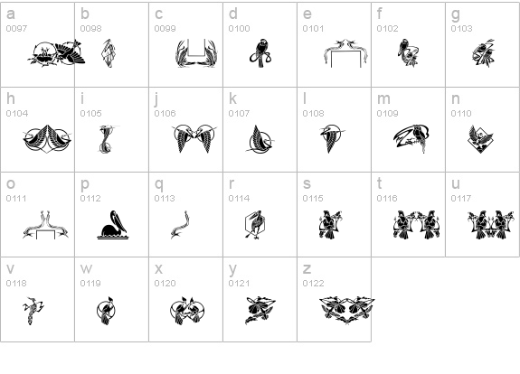 Bird Stencil Design lowercase a-z preview