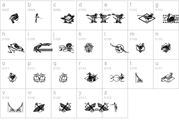Bird Stencil Design II lowercase a-z preview