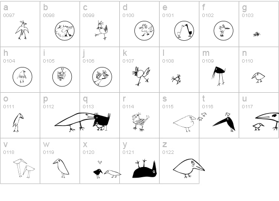 Birds lowercase a-z preview