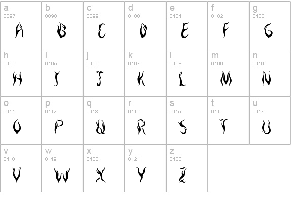 Black Flames lowercase a-z preview