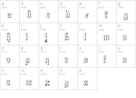 Blackletter Shadow lowercase a-z preview
