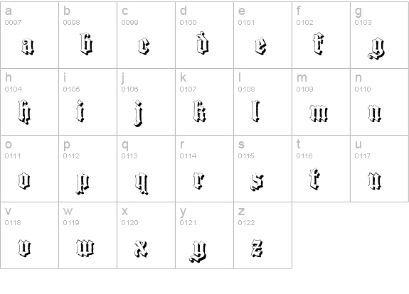Blackwood Castle Shadow lowercase a-z preview