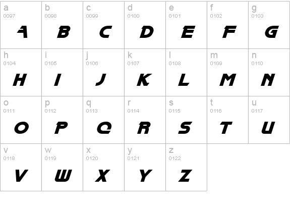 BladeOblique lowercase a-z preview