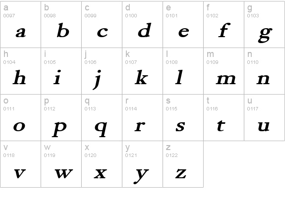 Bliss Wide Bold Italic lowercase a-z preview