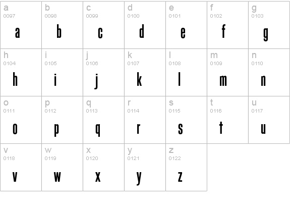 Block Gothic RR Demi Extra Condensed lowercase a-z preview