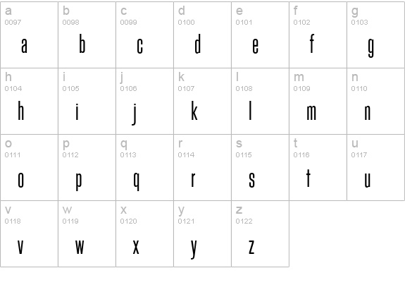 Block Gothic RR Light Extra Condensed lowercase a-z preview