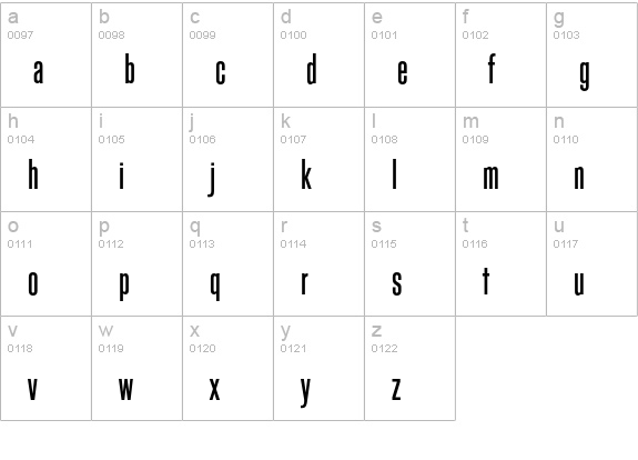 Block Gothic RR Medium Extra Condensed lowercase a-z preview