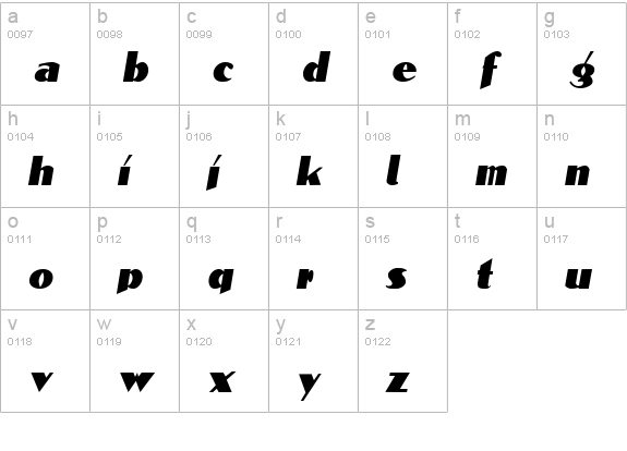 BlockCalligraphyCondensed Italic lowercase a-z preview